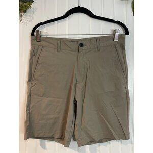Mens Alfani Beige Stretch Shorts Size 30 87% Nylon 13% Spandex With Zip Pocket